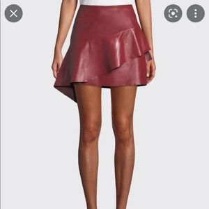 Joie Red Leather Asymmetrical Mini Skirt